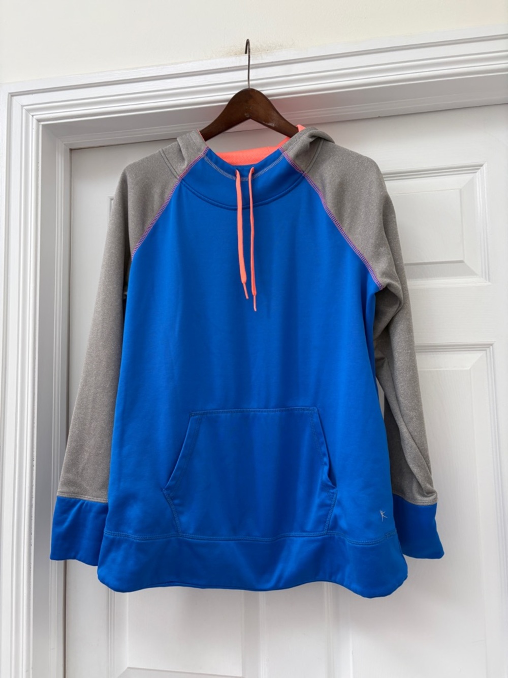 Danskin Blue and Gray Pullover Hoodie with Coral Accents